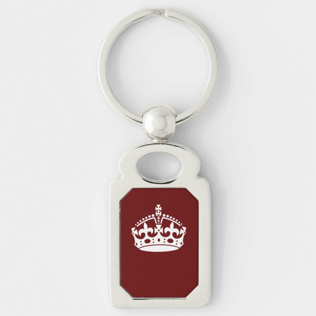 Classic Keep Calm Crown on Burgundy Red Keychain (Front)