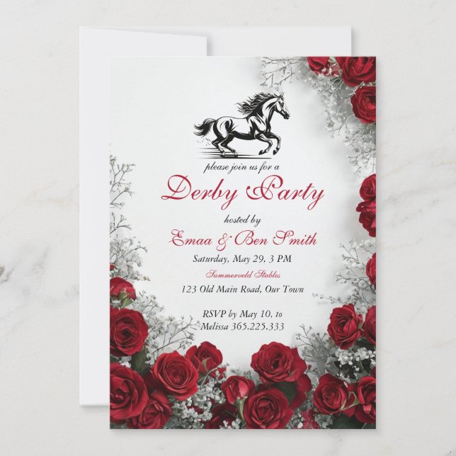 Classic Kentucky Derby Party Invitation Red Roses  (Front)
