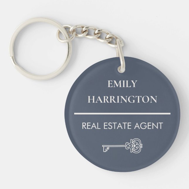 Classic Key Grey Real Estate Agent Keychain (Front)
