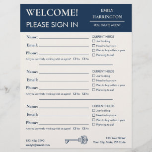 Classic Key Sign In Sheet Navy Real Estate Agent