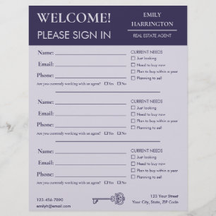 Classic Key Sign In Sheet Purple Real Estate Agent