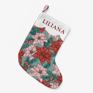 Classic Kids Holiday Poinsettia Flowers Christmas  Small Christmas Stocking