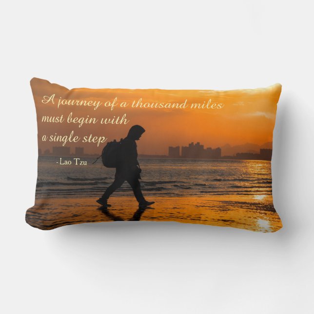 Classic Lao Tzu Journey Quote Lumbar Pillow (Front)