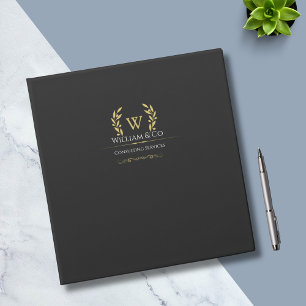 Classic Laurel Wreath Black Gold Monogram Binder