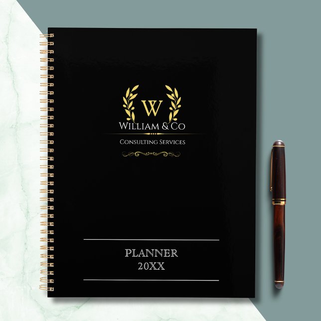 Classic Laurel Wreath Black Gold Monogram Planner (Creator Uploaded)