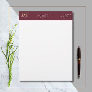 Classic Laurel Wreath Burgundy Gold Monogram Letterhead