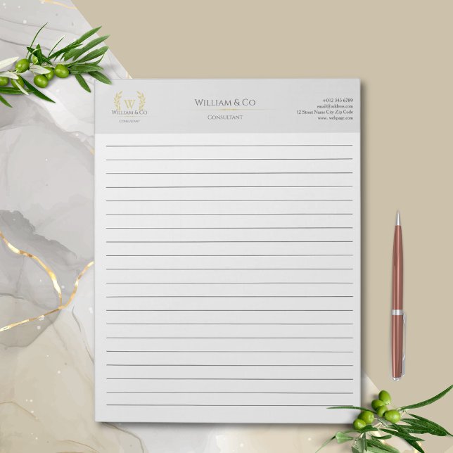 Classic Laurel Wreath Grey Gold Monogram Notepad (Creator Uploaded)