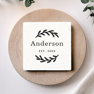 Classic Laurel Wreath Monogram Est Date Stone Coaster