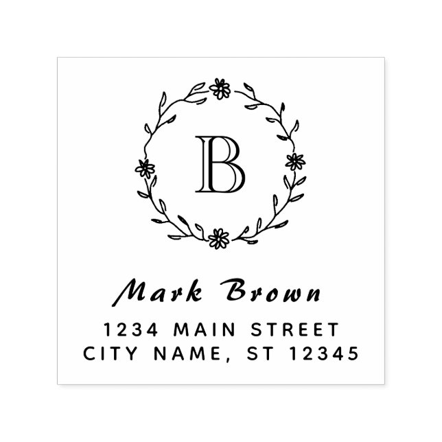 Classic Laurel Wreath Monogram Return Address Self-inking Stamp (Design)