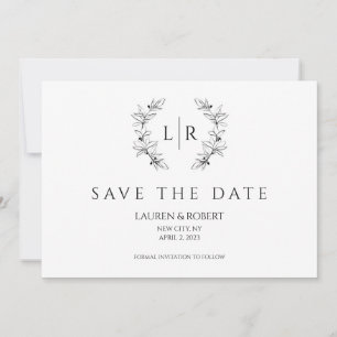 Classic Laurel Wreath Monogram Save the Date  Invitation