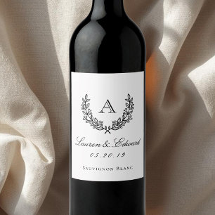 Classic Laurel Wreath Monogram Wedding Wine Label