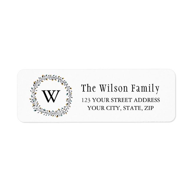 Classic Laurel Wreath Monogramme Adresse de retour (Devant)