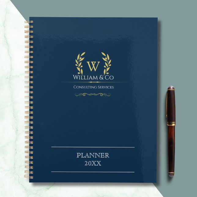 Classic Laurel Wreath Navy Blue Gold Monogramme (Créateur téléchargé)