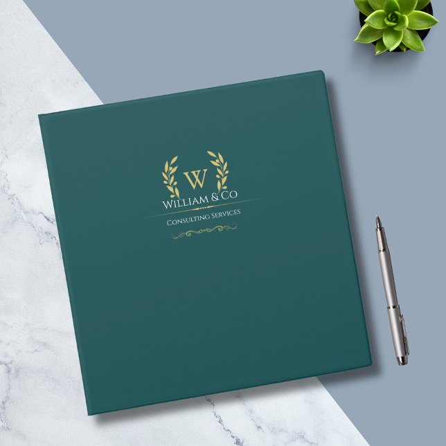 Classic Laurel Wreath Teal Gold Monogram Binder (Creator Uploaded)