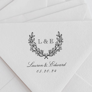 Classic Laurel Wreath Wedding Monogram Name Self-inking Stamp