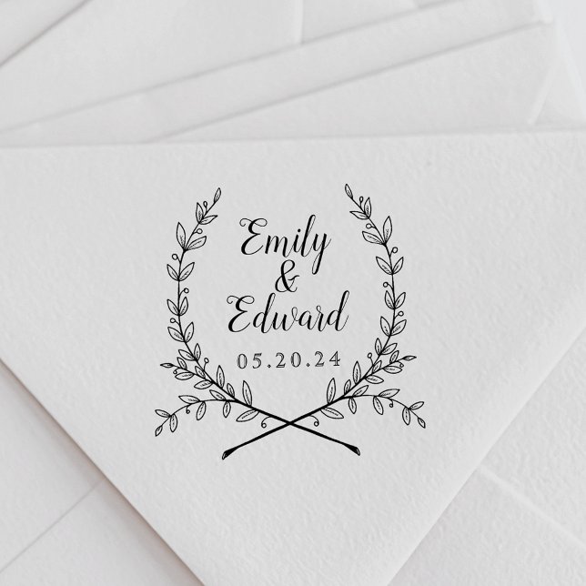 Classic Laurel Wreath Wedding Name Self-inking Stamp (Creator Uploaded)
