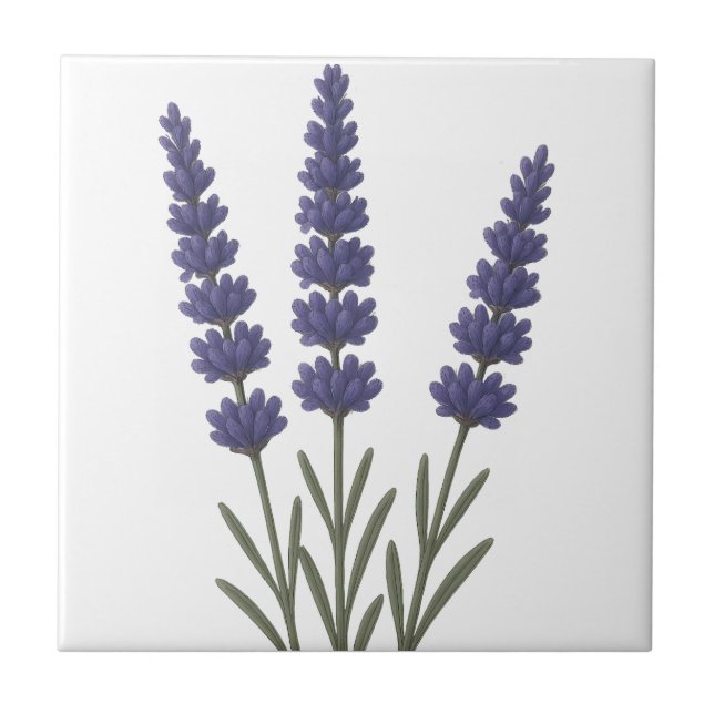 Classic Lavender Botanical Art Design Tile (Front)