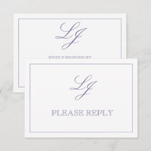 Classic Lavender Calligraphy Monogram No Meals RSVP Card