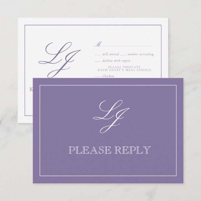 Classic Lavender Calligraphy Monogram Wedding RSVP Card (Front/Back)