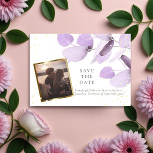 Classic Lavender Eucalyptus Glitter Save The Date Announcement Postcard