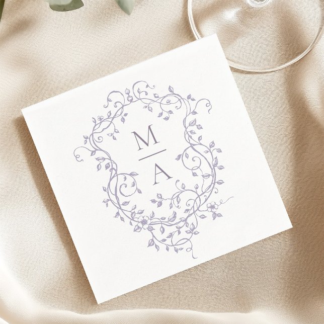 Classic Lavender Floral Crest Monogram Wedding Napkin (Creator Uploaded)