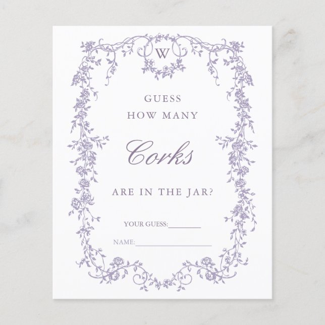 Classic Lavender 'Guess How Many' Bridal Game (Front)