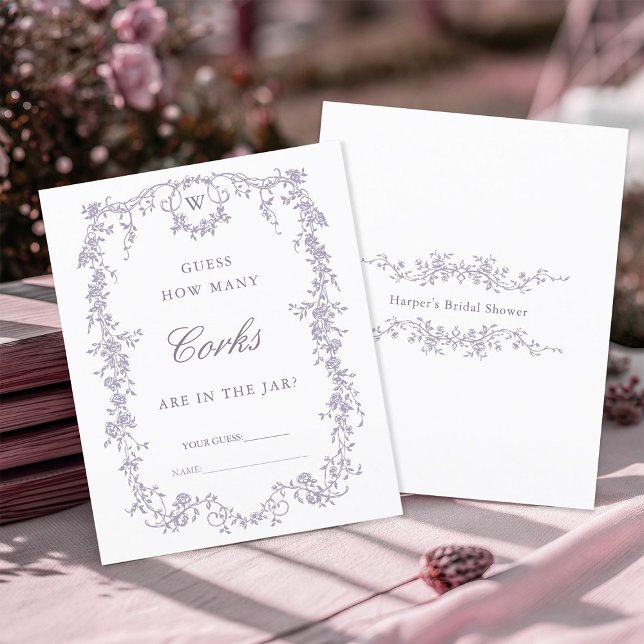 Classic Lavender 'Guess How Many' Bridal Game (Front & Back)