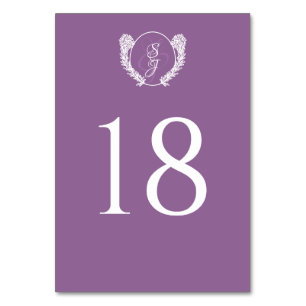 Classic Lavender Purple Monogram Wedding  Table Number