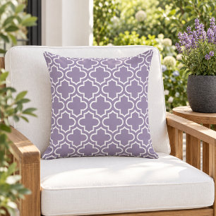 Classic Lavender White Quatrefoil Trellis Outdoor Pillow