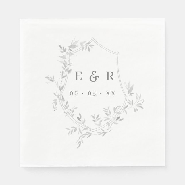 Classic Leafy Crest Wedding Monogram Napkin (Front)