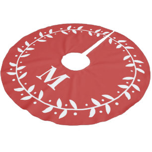 Classic Leafy Wreath & Family Initial Letter Brushed Polyester Tree Skirt