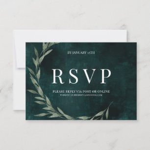 Classic Leaves dreamy drama EMERALD rsvp Card