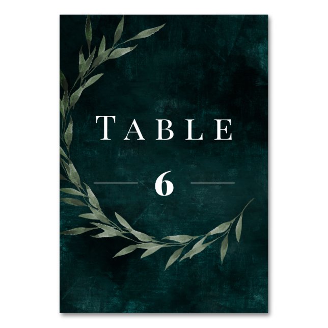Classic Leaves dreamy drama Emerald Table Number (Front)
