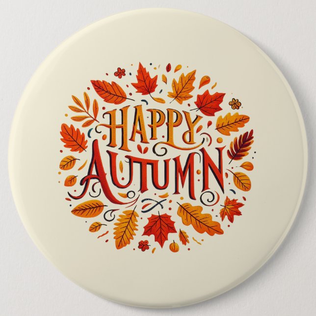 classic leaves & Happy Autumn  6 Inch Round Button (Front)
