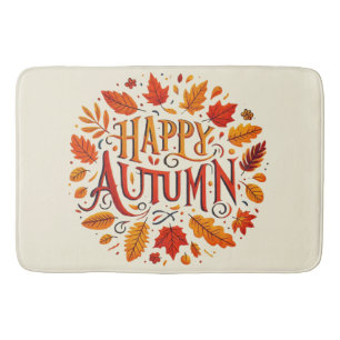 classic leaves & Happy Autumn  Bath Mat