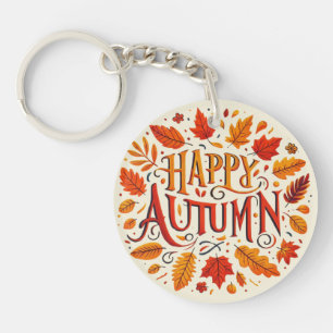 classic leaves & Happy Autumn Keychain