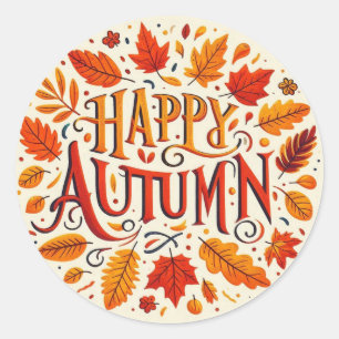 classic leaves & Happy Autumn  Round Sticker