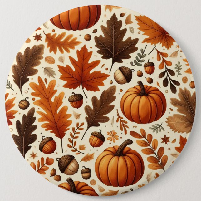 classic leaves/pumpkins/acorns Autumn  6 Inch Round Button (Front)