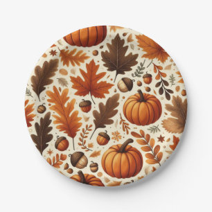 classic leaves/pumpkins/acorns Autumn  Paper Plate