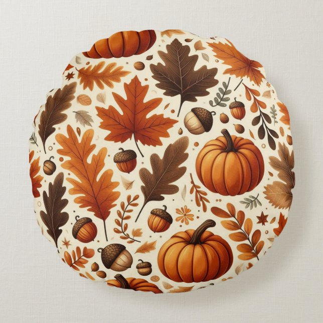 classic leaves/pumpkins/acorns Autumn  Round Pillow (Front)