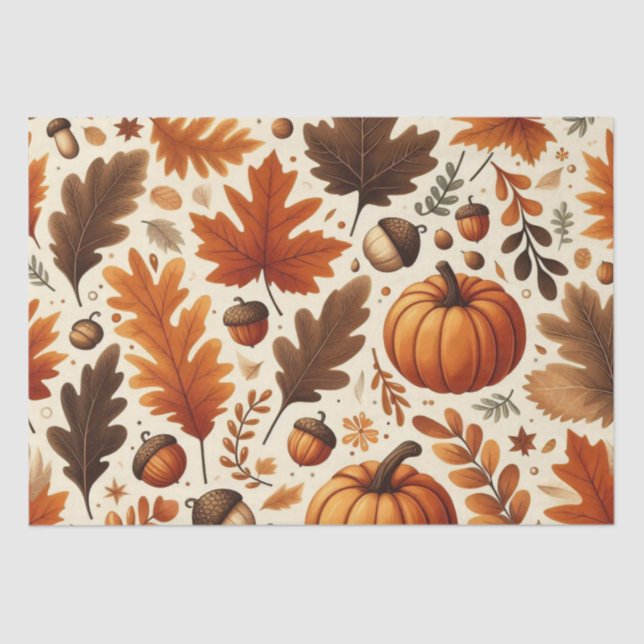 classic leaves/pumpkins/acorns Autumn  Tissue Paper (Front)