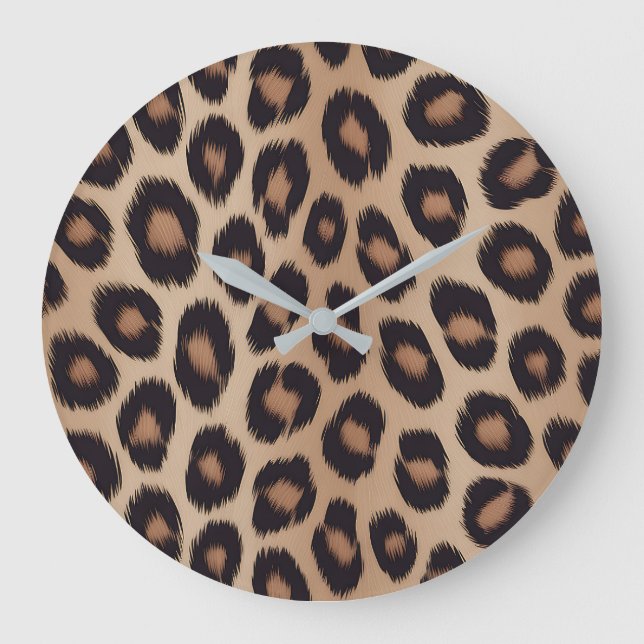 Classic Leopard Animal Print Brown Cheetah Large Clock (Front)