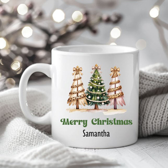 Classic Leopard Christmas Trees Custom Name Mug (Classic Leopard Christmas Trees Custom Name Mug)