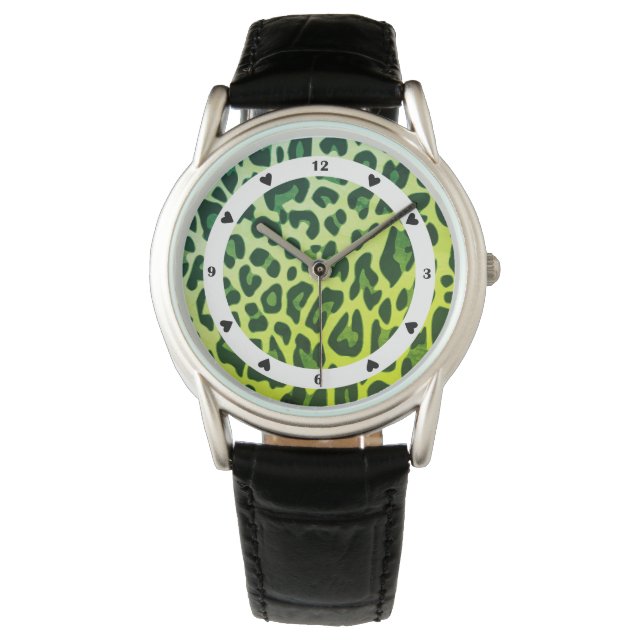 Classic Leopard Leo Pattern Print Design Green Watch (Front)
