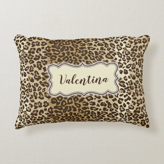Classic Leopard Pattern with Custom Name Accent Pillow (Front)