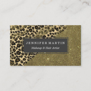 Classic Leopard Print Brushstrokes on Faux Glitter Business Card