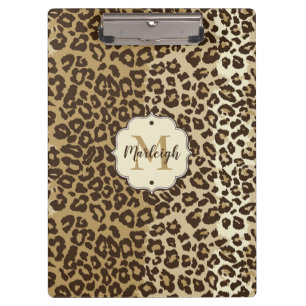 Classic Leopard Print Custom Monogram Name Clipboard
