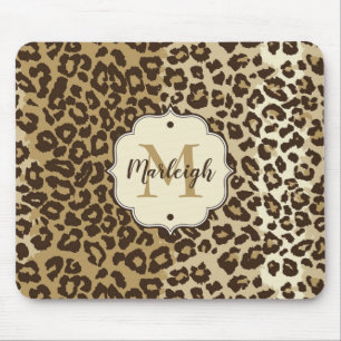 Classic Leopard Print Custom Monogram Name Mouse Pad