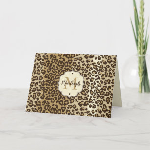 Classic Leopard Print Custom Monogram Name Thank You Card