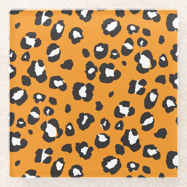 Classic Leopard Print Pattern Glass Coaster (Front)